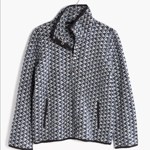 Harmonica Madewell wool pullover large EUC diamond print blue boxy pockets - Picture 1 of 11